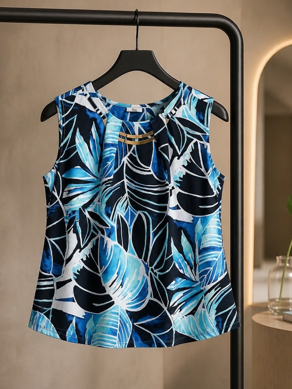 Milano Blue & White Tropical-Print Sleeveless Camisole
